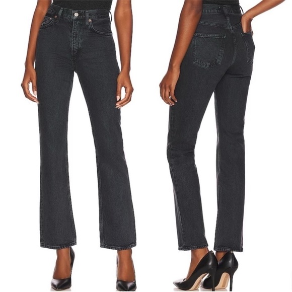 AGOLDE High Rise Vintage Boot Jeans Percolate Dark Grey Distressed Black - Picture 1 of 16